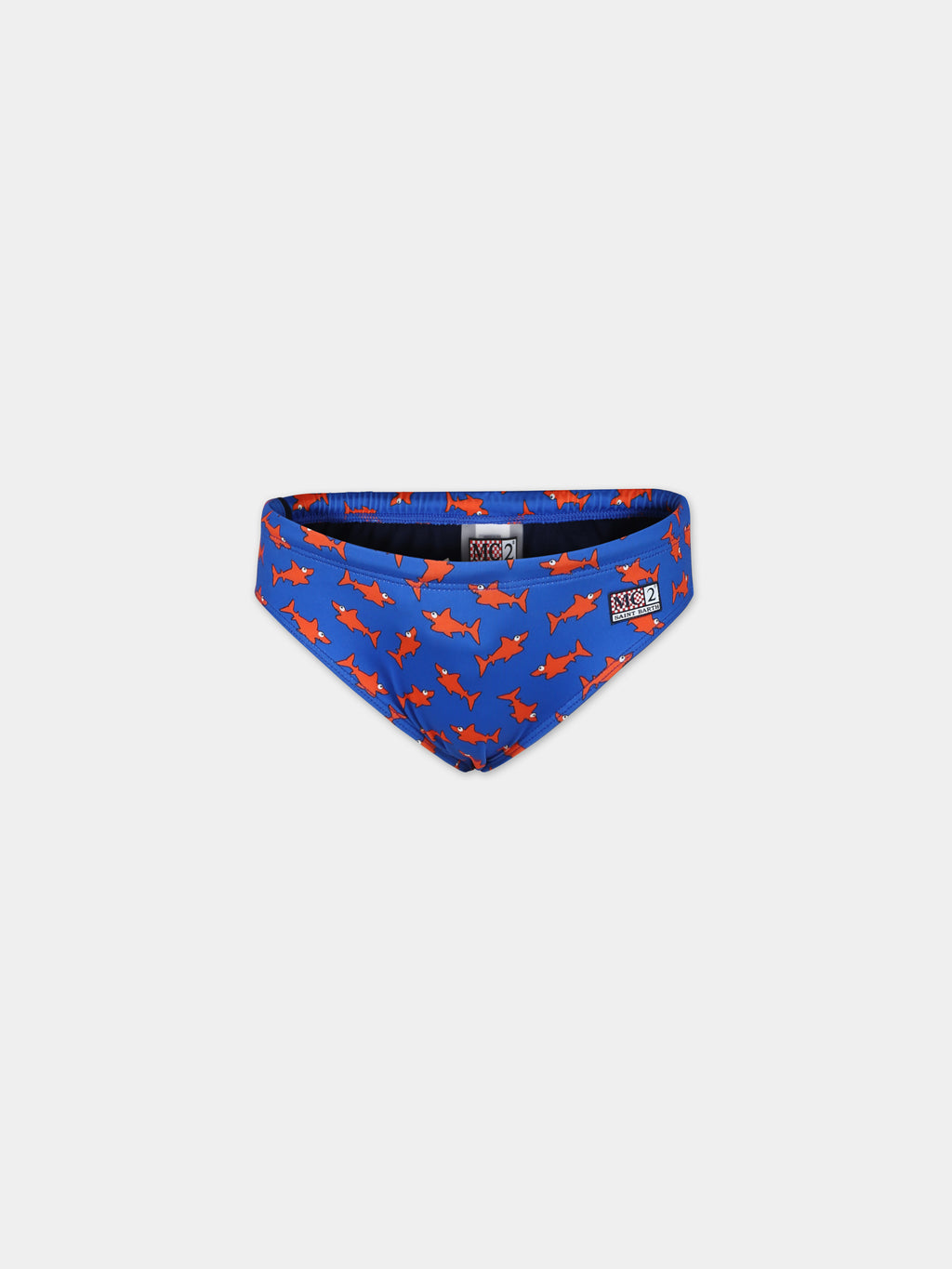 Blue swim briefs for boy with shark print